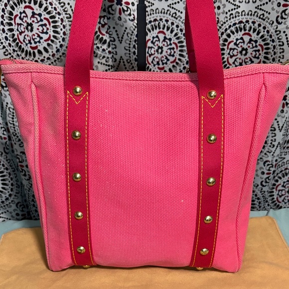 Louis Vuitton Antigua Cabas PM Pink Red Canvas Tote Bag Made in France Rare GUC - Picture 4 of 13